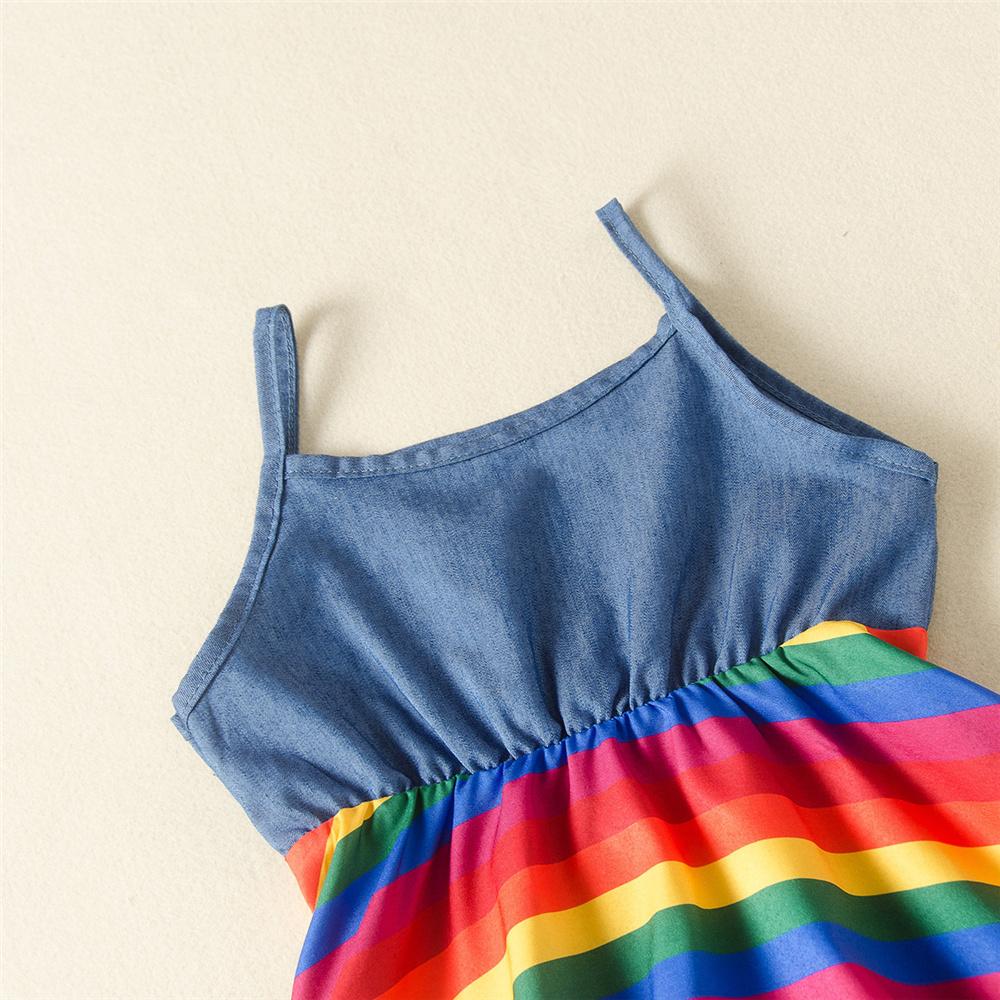 Girls Striped Summer Splicing Suspender Dress Wholesale Clothing For Children