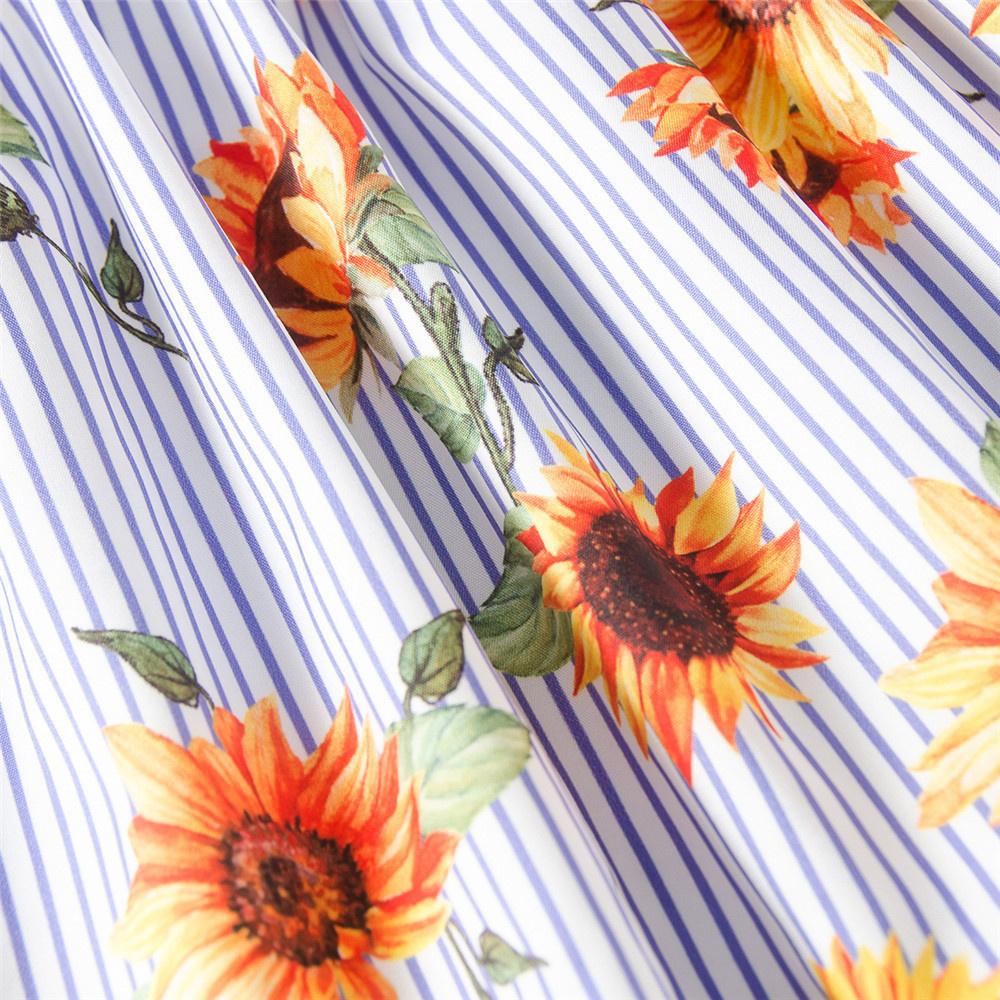 Girls Striped Sunflower Sleeveless Lace Splicing Dress Wholesale Girls Clothing
