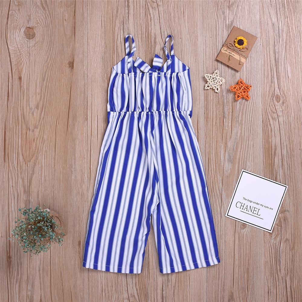 Girls Striped V-Neck Sling Jumpsuit trendy kids wholesale clothing