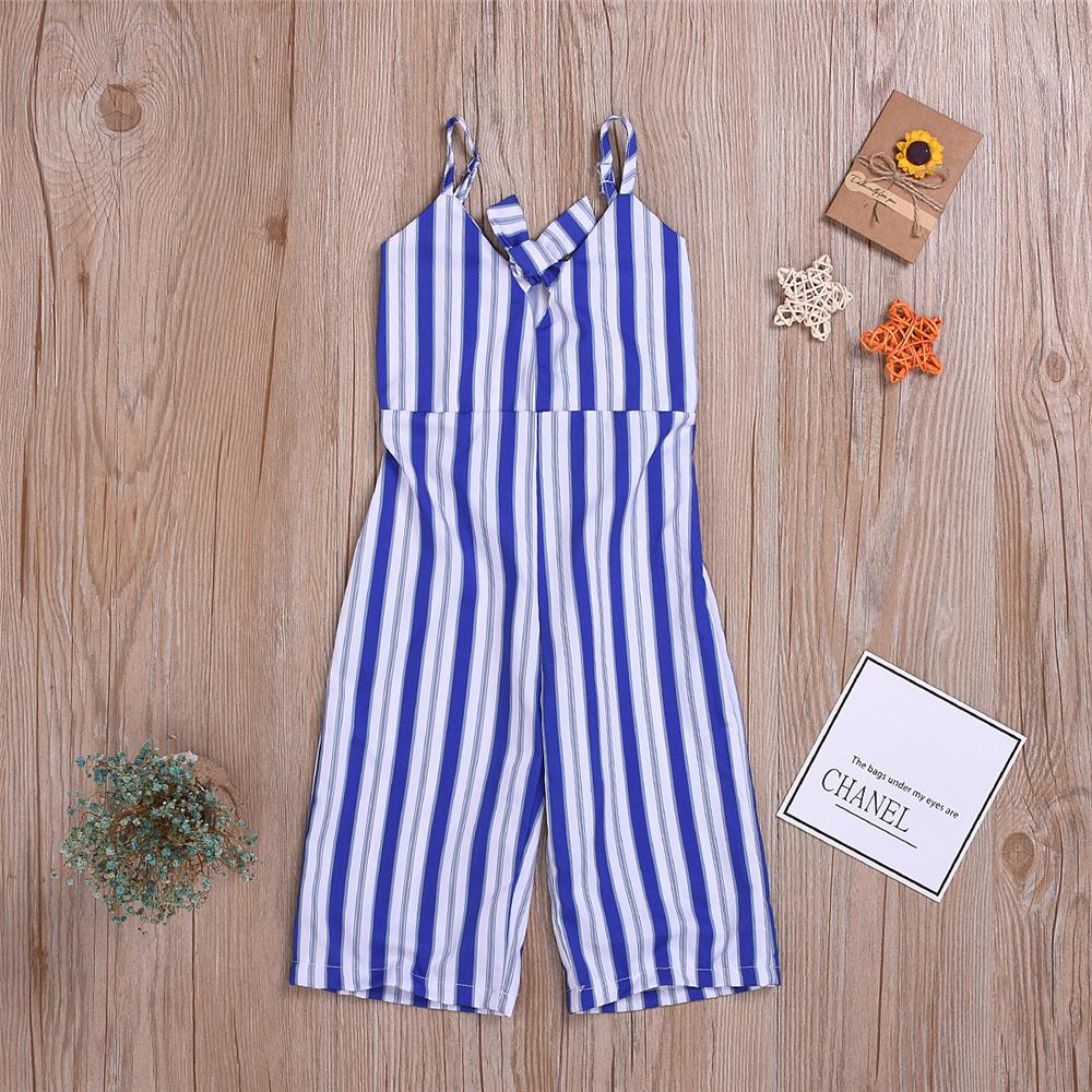 Girls Striped V-Neck Sling Jumpsuit trendy kids wholesale clothing