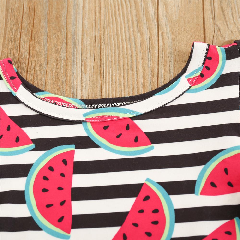 Girls Striped Watermelon Printed Short Sleeve Top & Shorts kids wholesale clothing