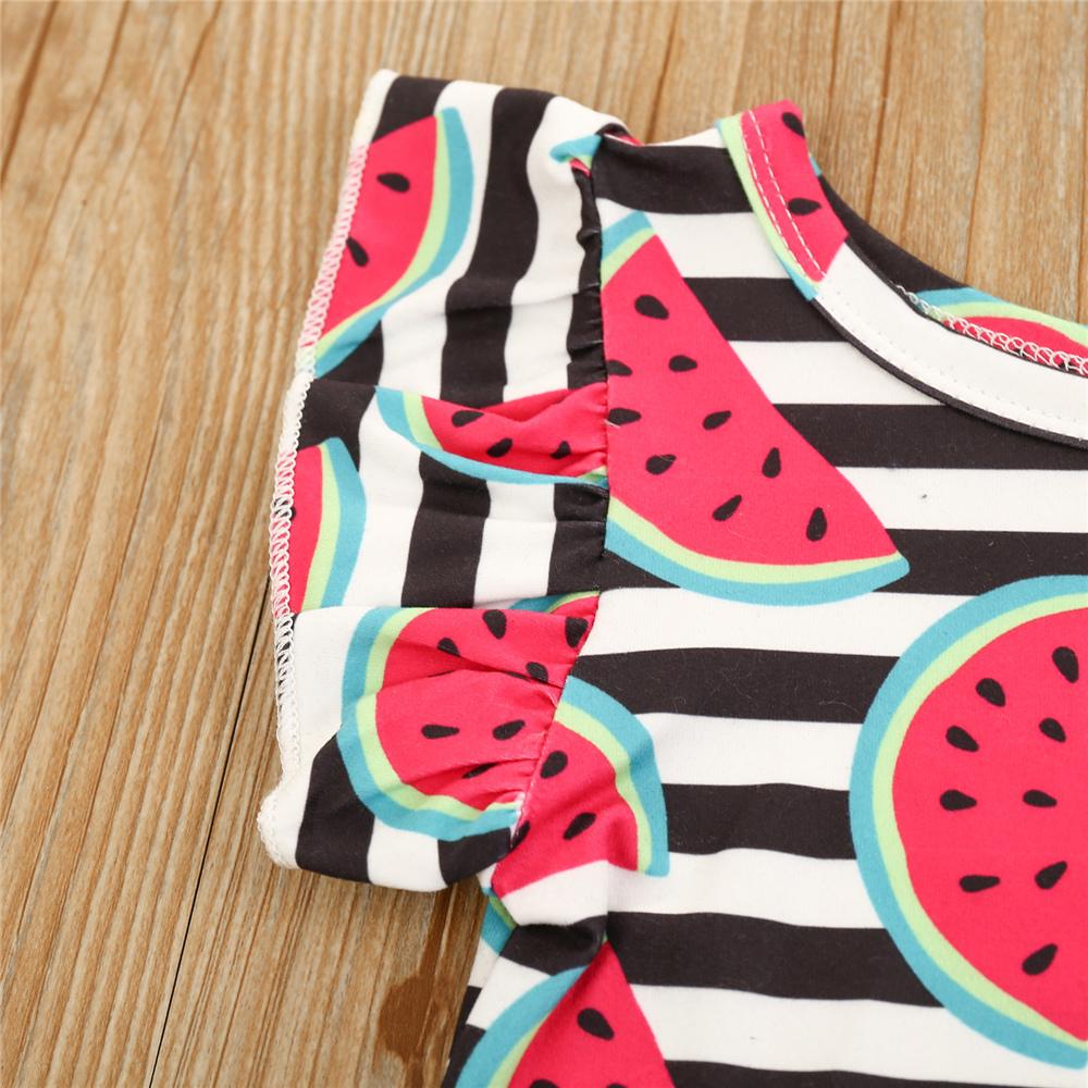 Girls Striped Watermelon Printed Short Sleeve Top & Shorts kids wholesale clothing