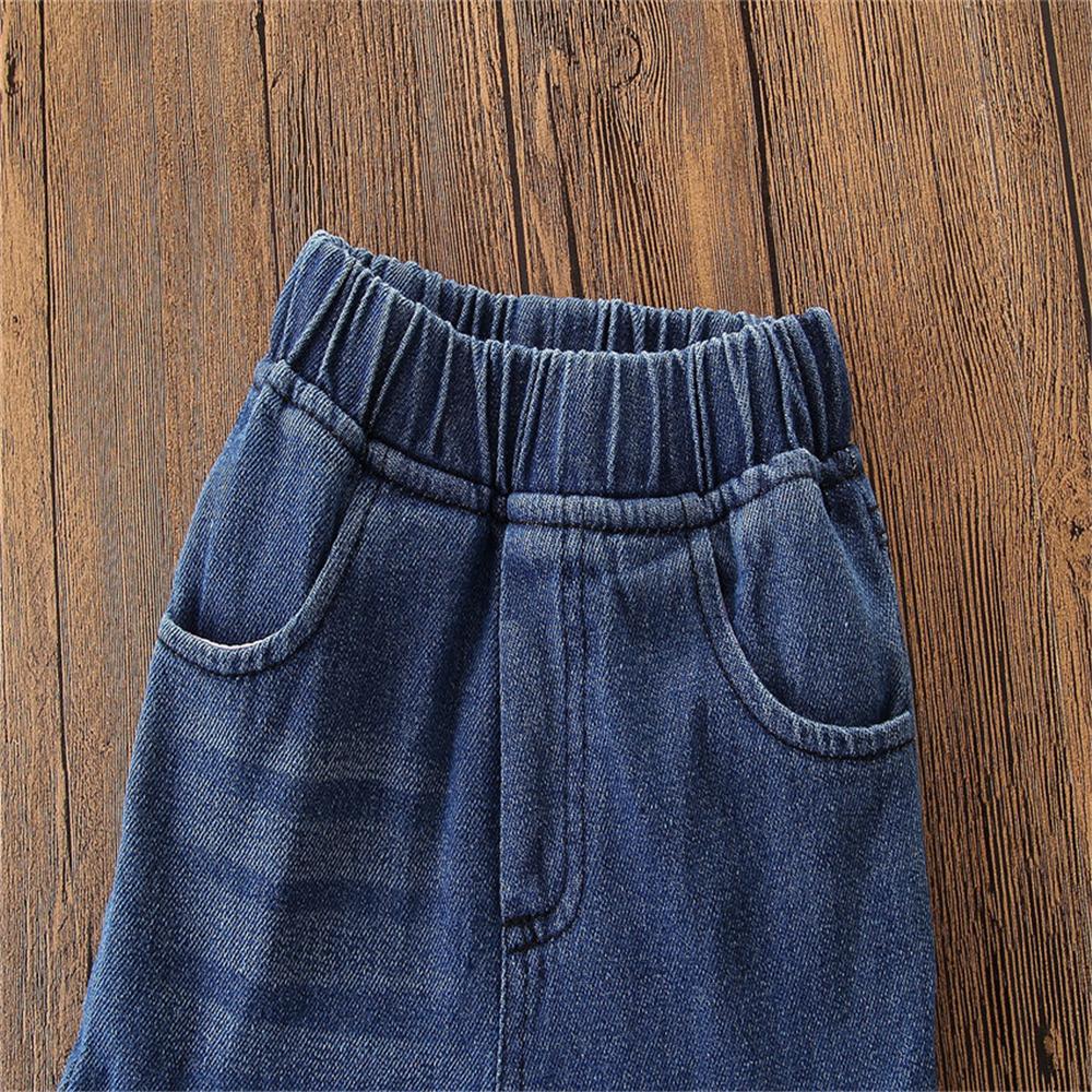 Girls Stylish Flared Pocket Solid Denim Pants Wholesale