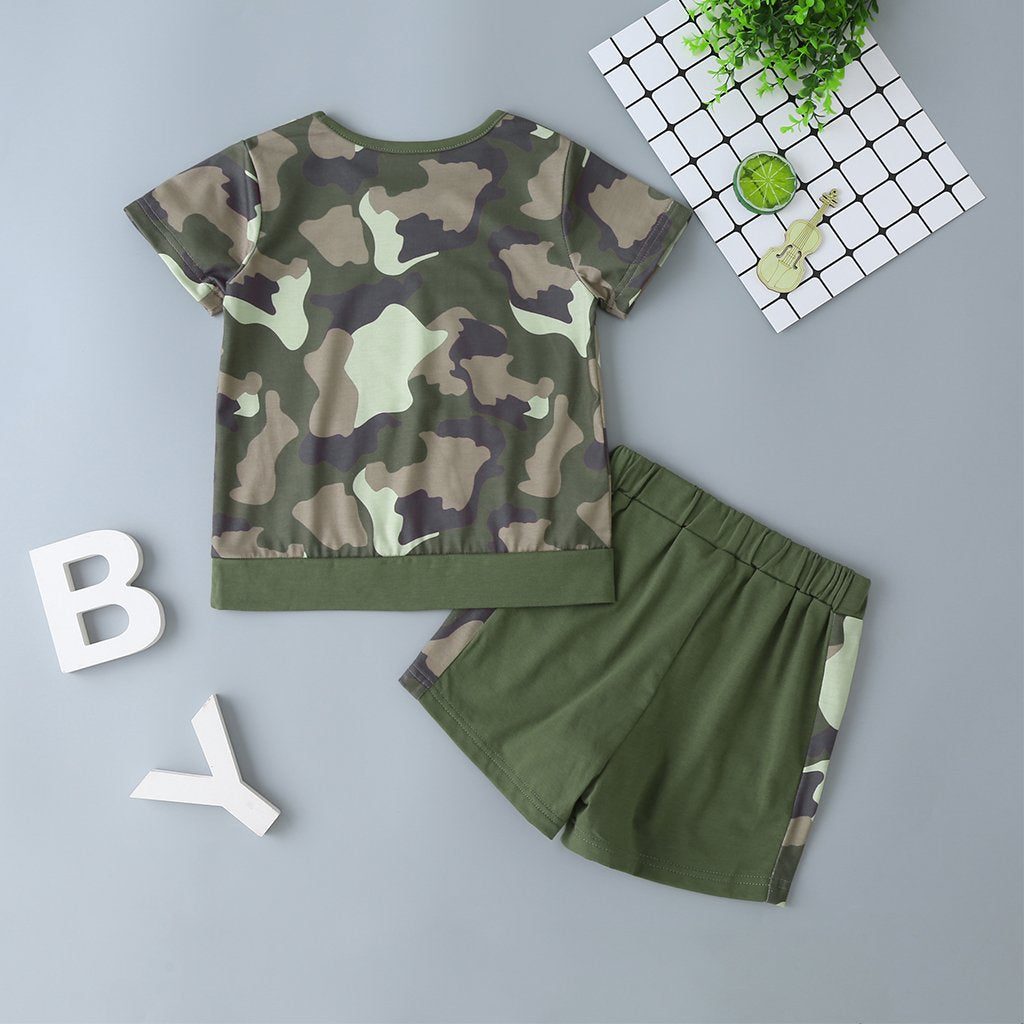 Summer Boy Suit Cross-Border Children'S Clothing Boy Scout Green Short-Sleeved T-Shirt + Shorts Two-Piece Suit Boy Clothing Wholesale