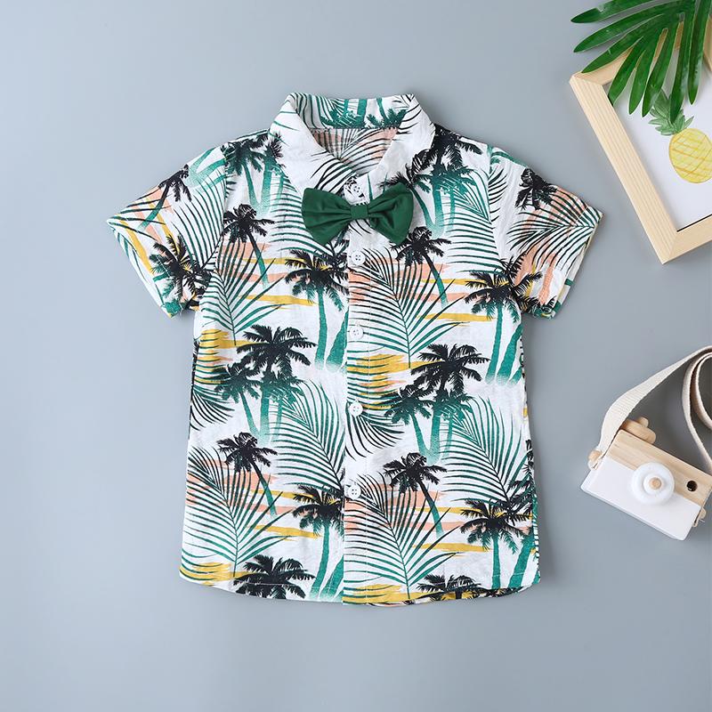 Summer Boys Casual Beach Flower Shirt + Green Pants Suit Boy Clothing Wholesale