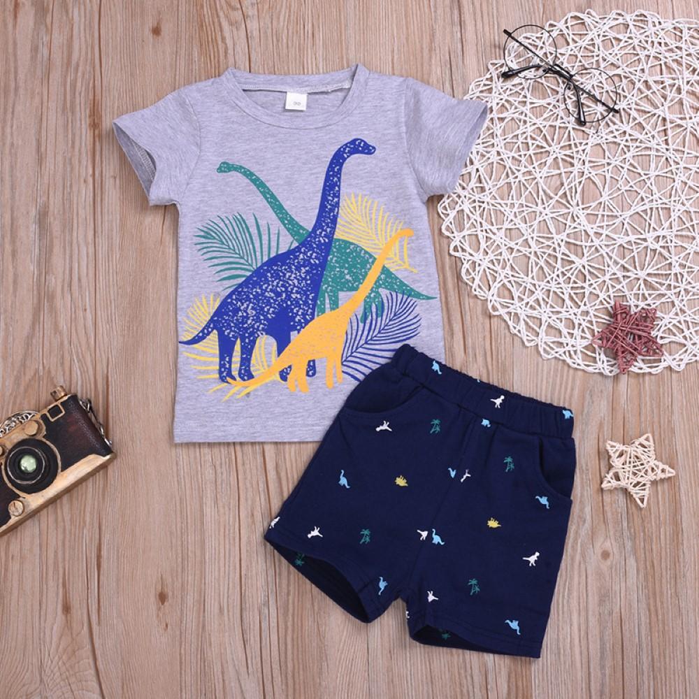 Boys Summer Boys Dinosaur Print Short Sleeve T-Shirt & Shorts Boy Clothing Wholesale