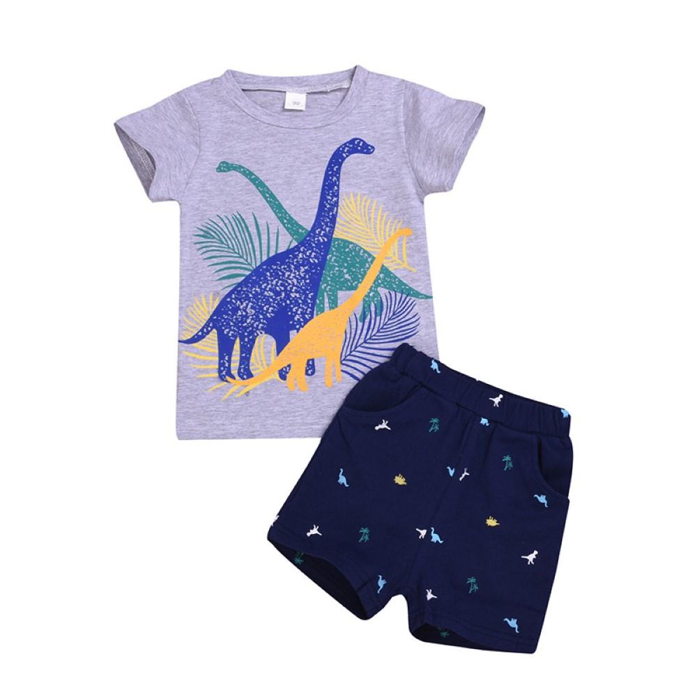 Boys Summer Boys Dinosaur Print Short Sleeve T-Shirt & Shorts Boy Clothing Wholesale