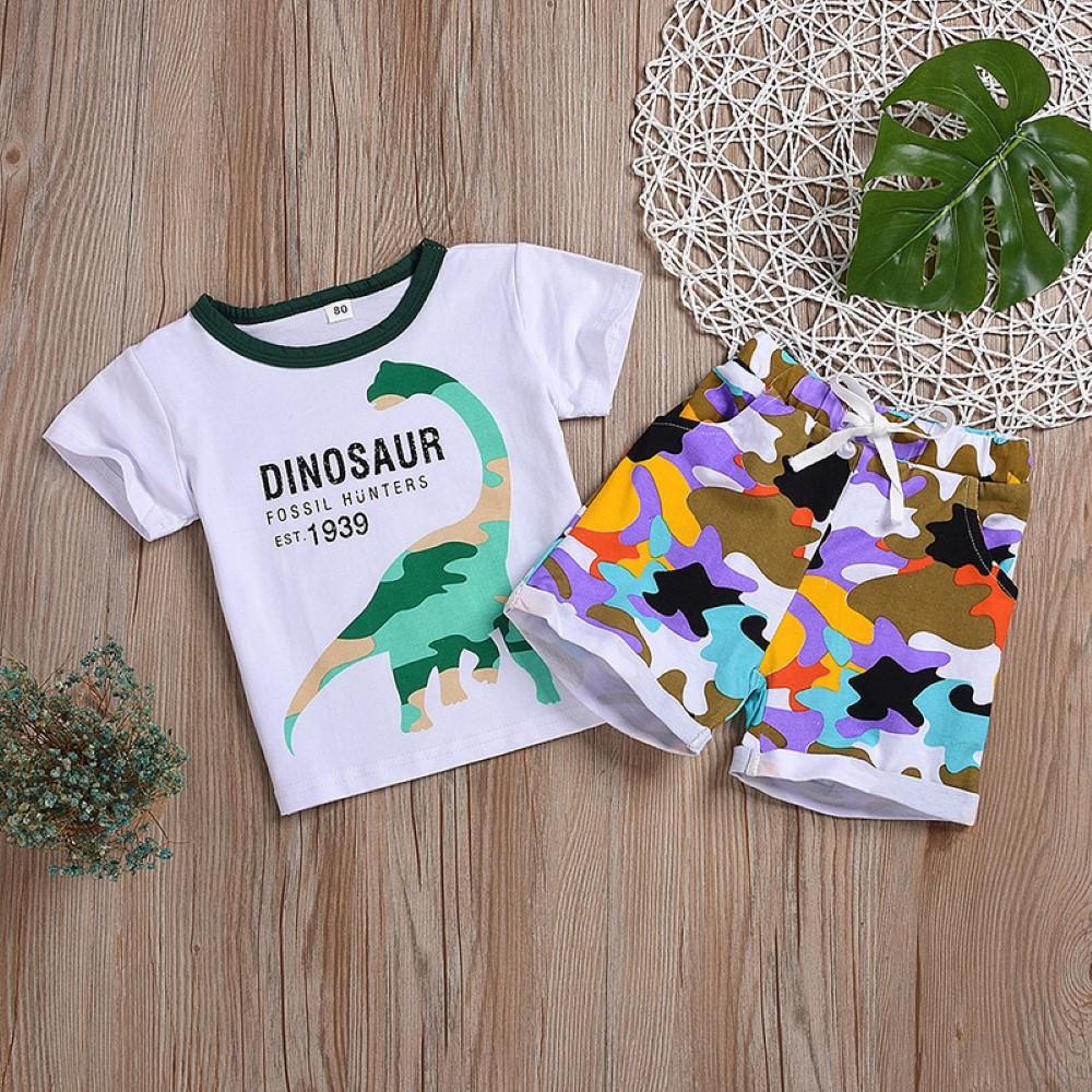 Boys Summer Boys' Dinosaur Letters Printed Short Sleeve T-shirt & Shorts Wholesale Boy Boutique Clothing