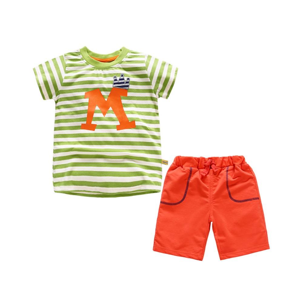 Summer Boys' Simple Striped Lettered T-shirt & Shorts Toddler Boy Sets