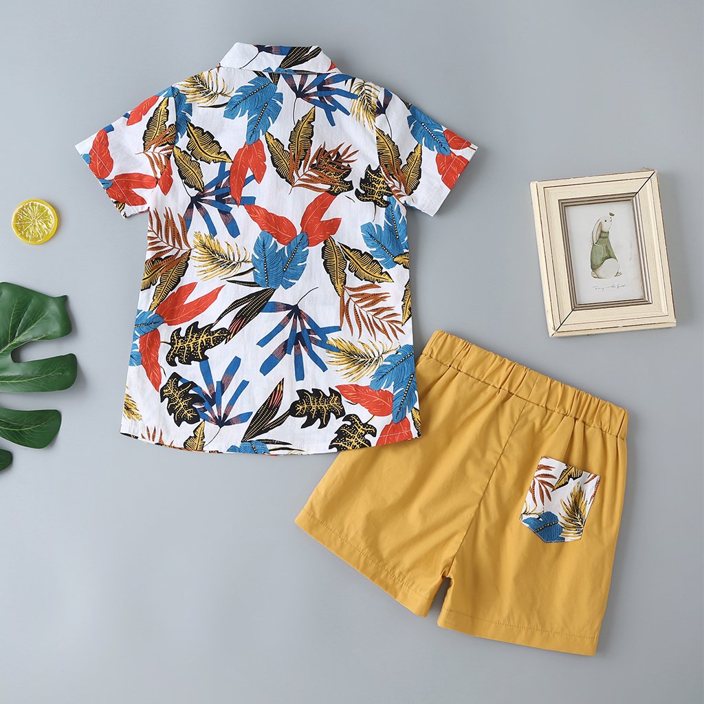 Summer Children'S Suit Seaside Vacation Flower Shirt Short-Sleeved Shorts Suit Boys Casual Suit Wholesale Boys Clothes