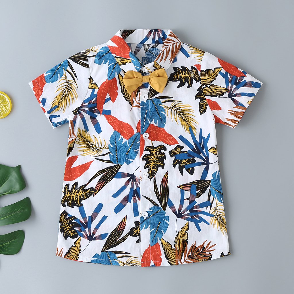 Summer Children'S Suit Seaside Vacation Flower Shirt Short-Sleeved Shorts Suit Boys Casual Suit Wholesale Boys Clothes