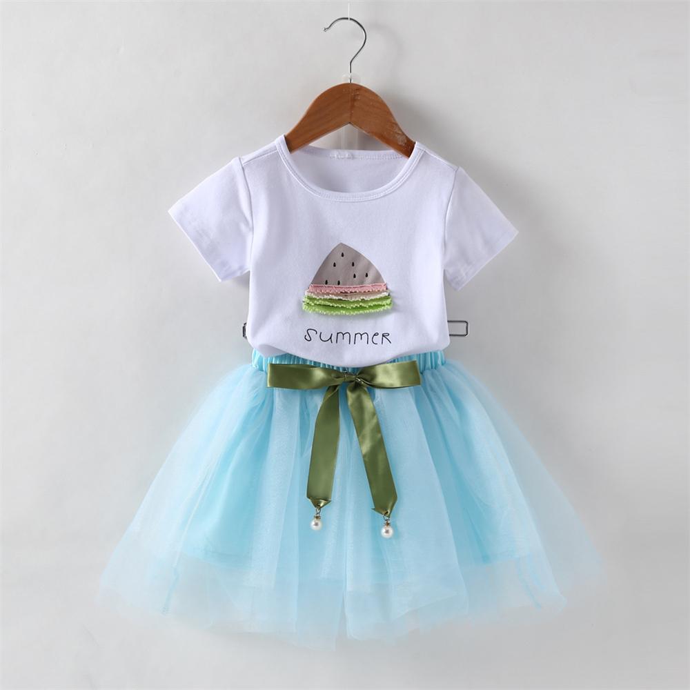 Girls Summer Embroidery Short Sleeve Top & Tulle Skirt girl wholesale boutique clothing