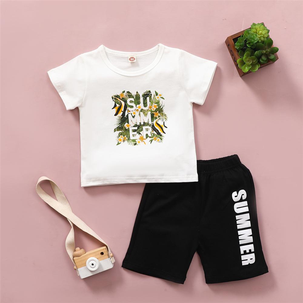 Girls Summer Leaf Printed Short Sleeve T-shirt  & Shorts Girl Boutique Clothing Wholesale