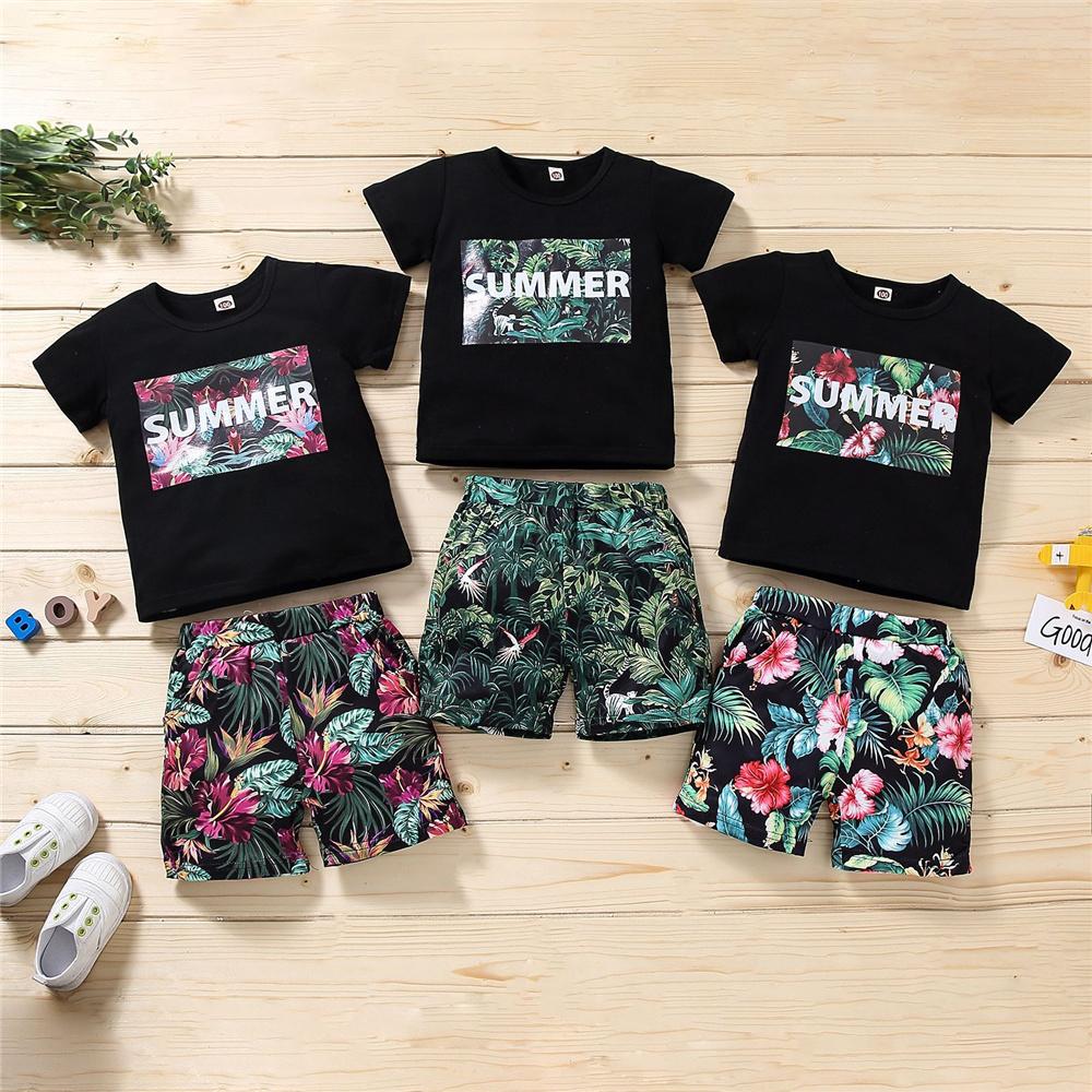 Boys Summer Leaf Printed Short Sleeve Top & Shorts kids clothing vendors