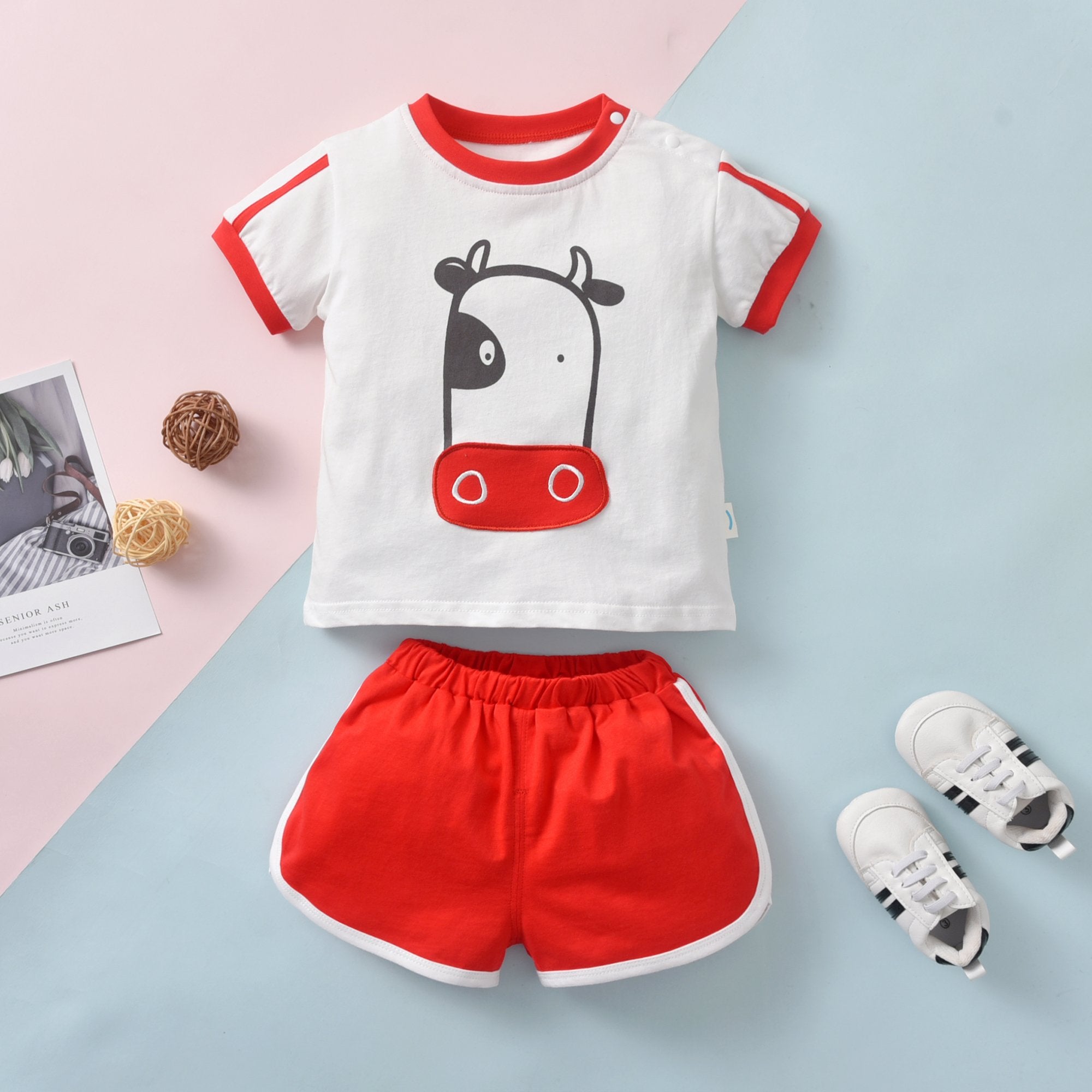 Summer Male And Female Baby Cartoon Cute Animal Print Casual And Comfortable Short-Sleeved Suit Kids Wholesale Clothing