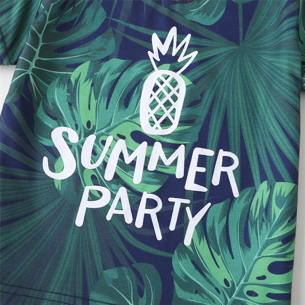 Boys Summer Party Plant Printed Short Sleeve Top & Yellow Shorts Boy Boutique Clothing Wholesale