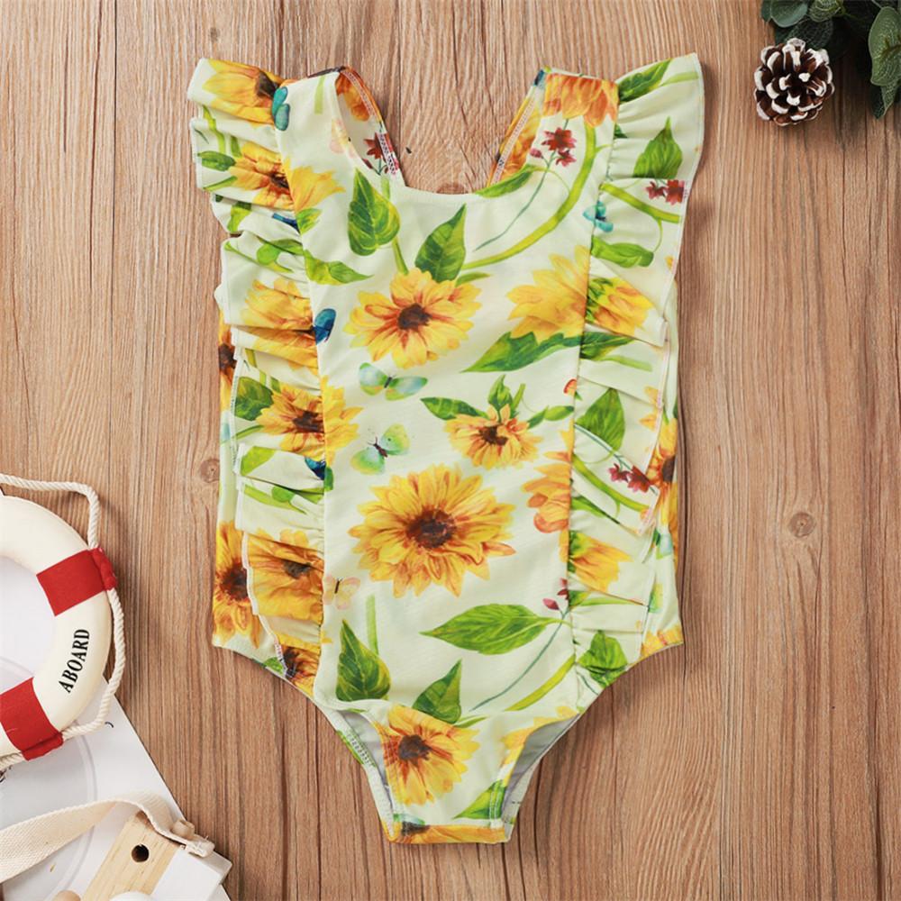 Girls Sunflower Butterfly Printed Swimwear Toddler 2 Piece Swimsuit