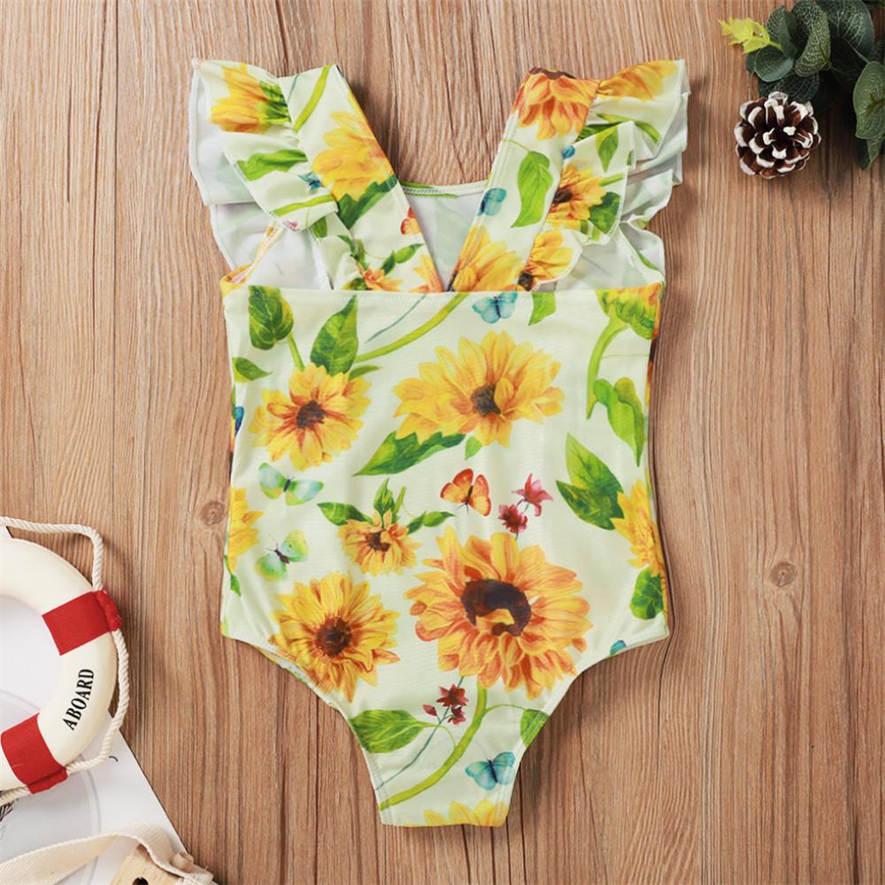 Girls Sunflower Butterfly Printed Swimwear Toddler 2 Piece Swimsuit