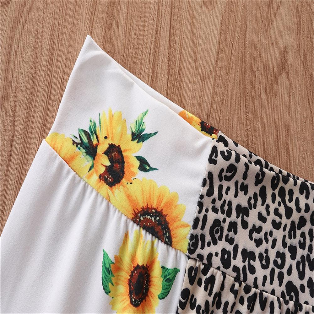 Girls Sunflower Leopard Printed Splicing Flared Pants Girls Clothing Wholesale