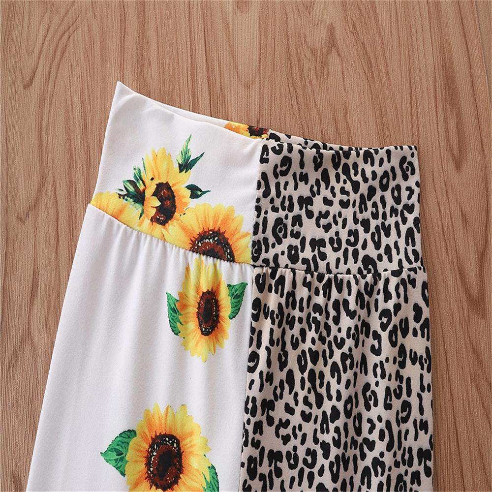 Girls Sunflower Leopard Printed Splicing Flared Pants Girls Clothing Wholesale