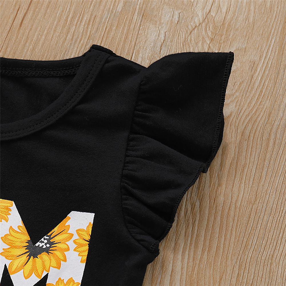 Girls Sunflower Letter Summer Printed Flutter-Sleeve Top & Shorts wholesale childrens clothing online