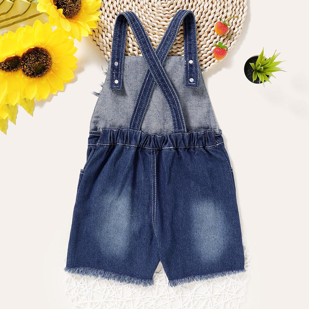 Girls Sunflower Printed Pocket Denim Jumpsuit kids clothing wholesale