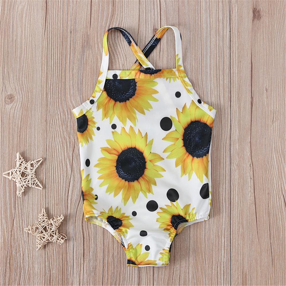 Girls Sunflower Printed Sling Swimwear Toddler One Piece Swimsuit