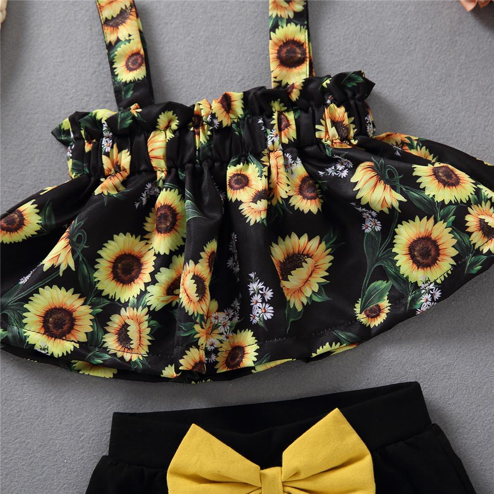 Baby Girls Sunflower Printed Sling Top & Bow Decor Shorts wholesale baby clothes