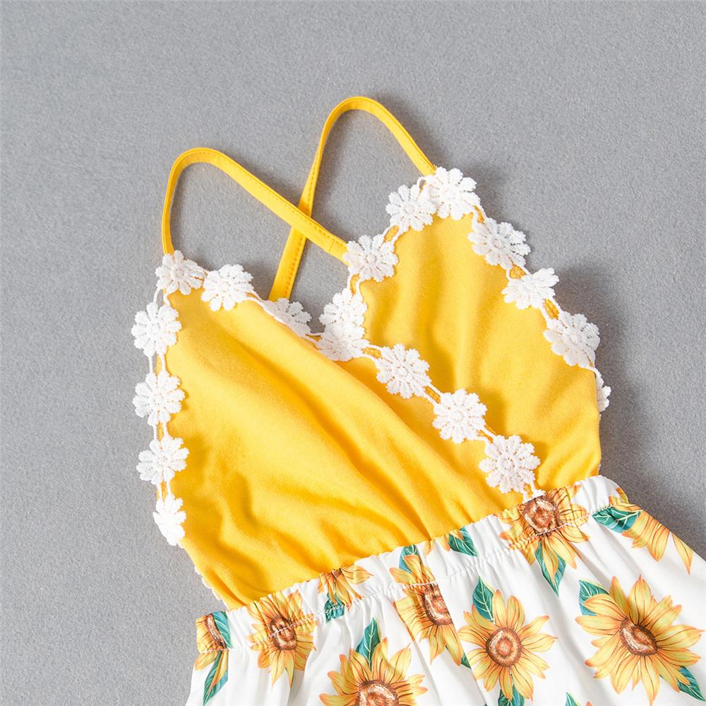 Girls Sunflower Printed Summer Fashion Sling Jumpsuit quality children's clothing wholesale