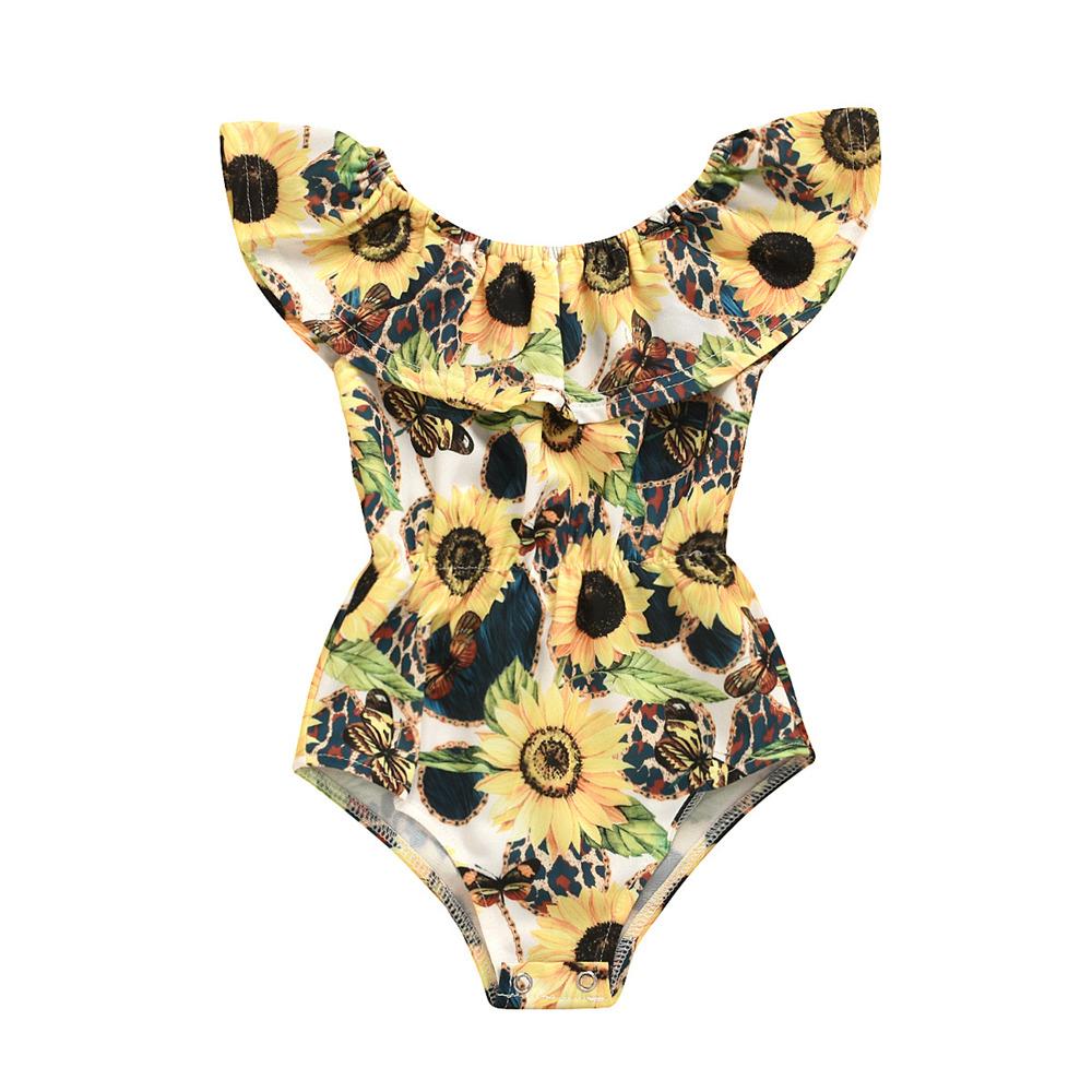 Girls Sunflower Printed Swimwear Toddler One Piece Swimsuit