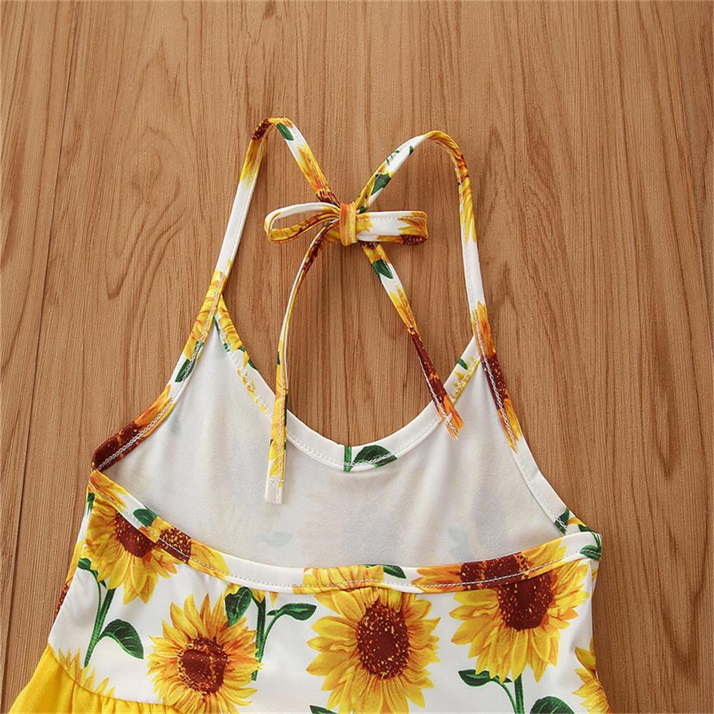 Girls Sunflower Printed Tie Up Dress & Denim Shorts Wholesale Girls Clothing