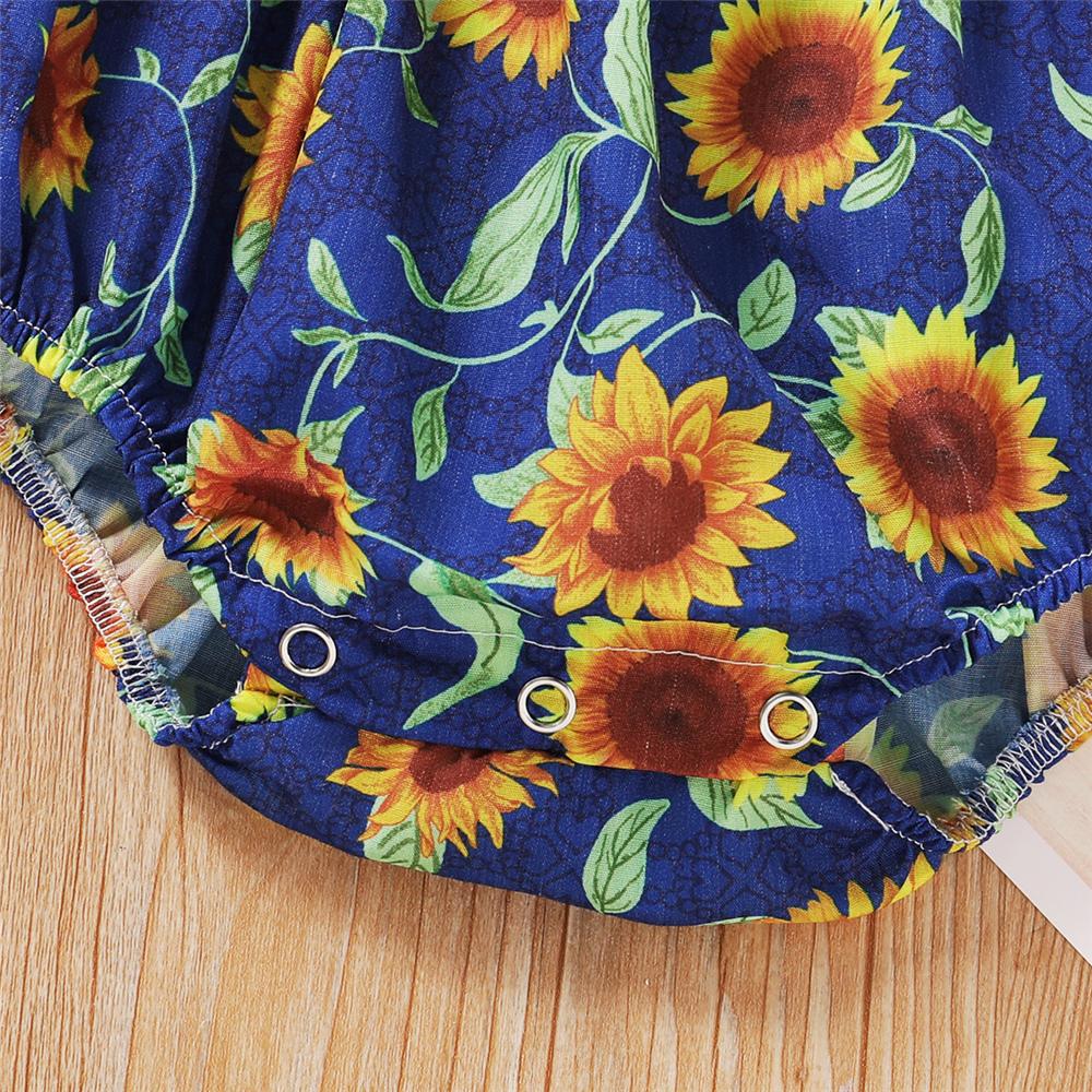 Baby Girls Sunflower Printed Tupe Top & Suspender Romper & Headband Baby Summer Clothes