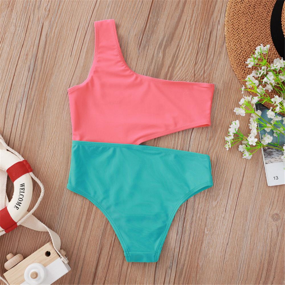 Girls Swimwear Color Contrast Beachwear Toddler One Piece Swimsuit