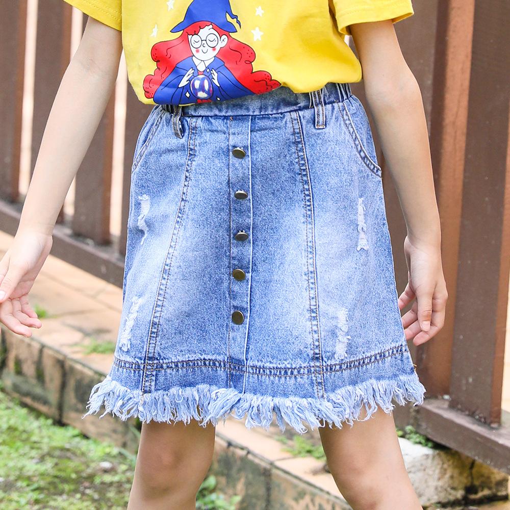 Girls Tassel Button Pocket Ripped Denim Skirt Wholesale Boutique Girl Clothing