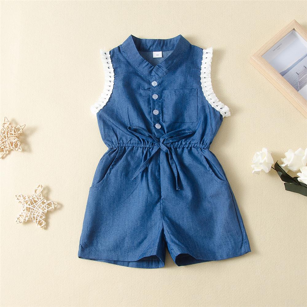 Girls Tassel Sleeveless Pocket Jumpsuit Trendy Kids Wholesale Clothing