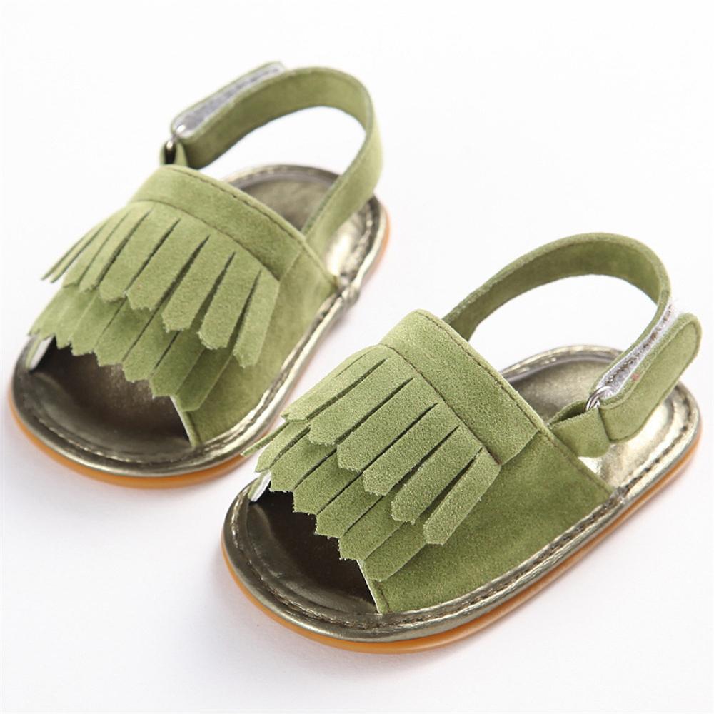 Baby Unisex Tassel Solid Magic Tape Open Toe Sandals Wholesale Baby Shoes Suppliers
