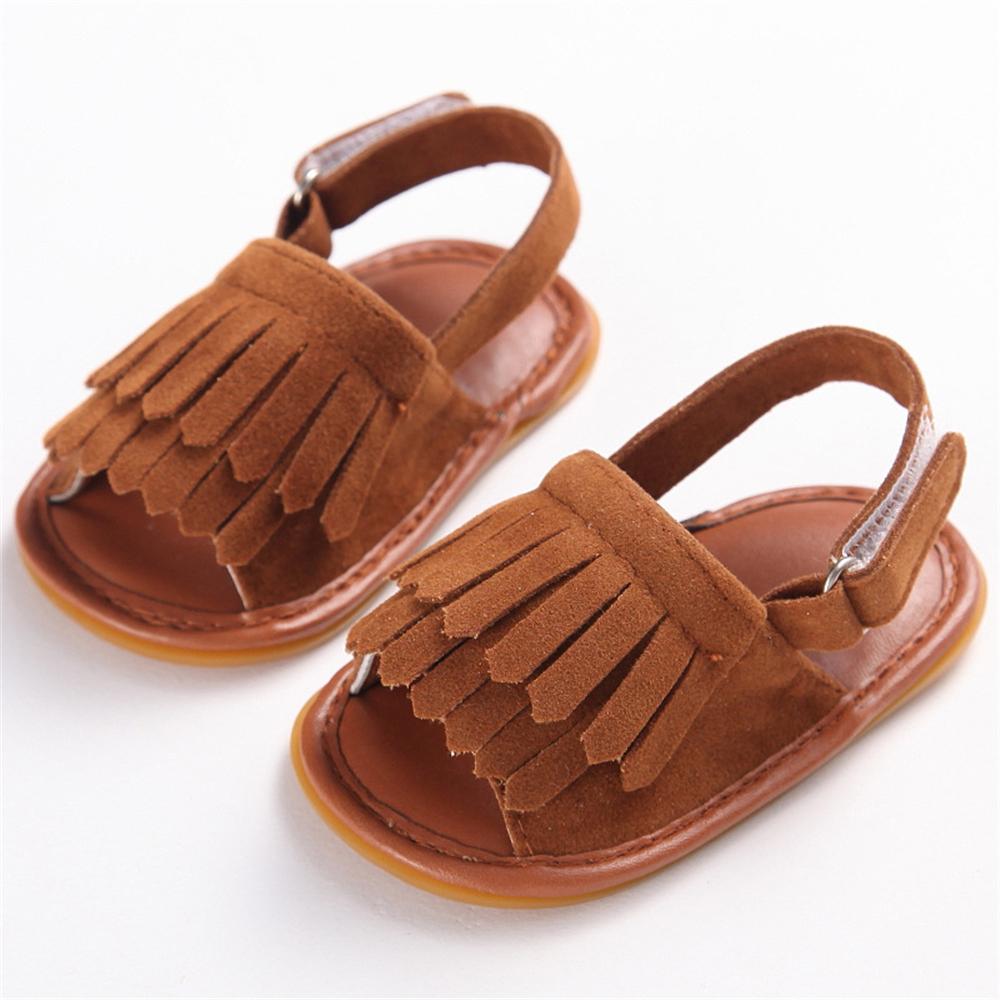 Baby Unisex Tassel Solid Magic Tape Open Toe Sandals Wholesale Baby Shoes Suppliers