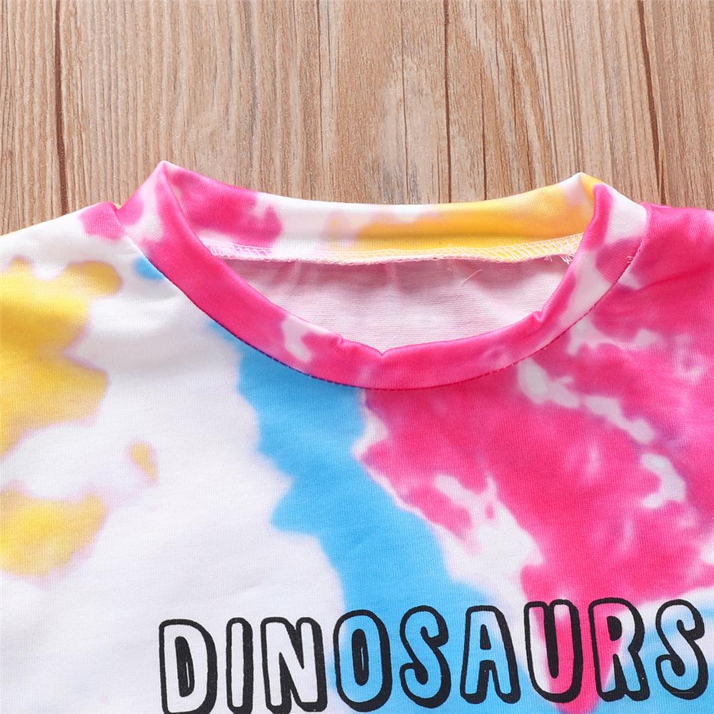 Girls Tie Dye Letter Printed T-shirt & Ripped Shorts children wholesale clothing