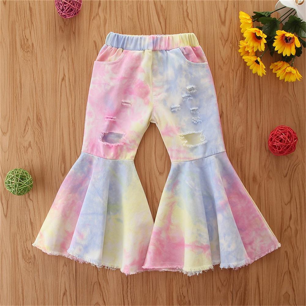 Girls Tie Dye Pocket Ripped Flared Trousers Wholesale Kids