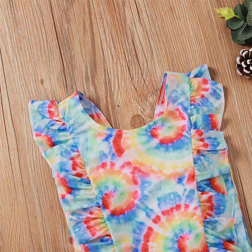 Girls Tie Dye Printed Sleeveless Swimwear Toddler One Piece Swimsuit