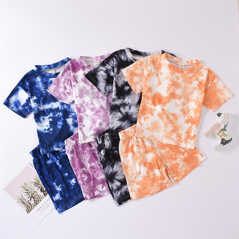 Unisex Tie Dye Short Sleeve Crew Neck Top & Shorts Kids Wholesale Clothing
