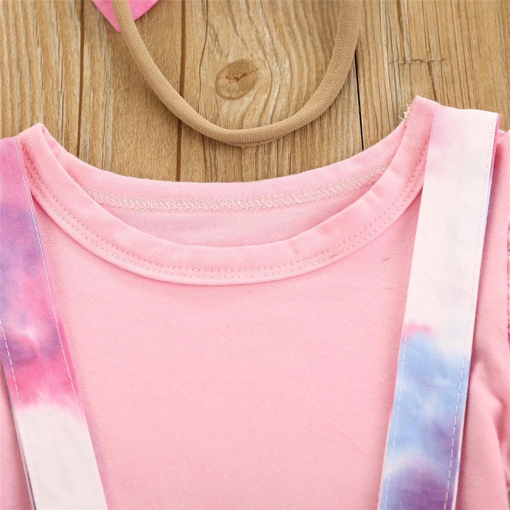 Girls Tie Dye Short Sleeve Top & Suspender Skirt & Headband Wholesale Girl Clothing