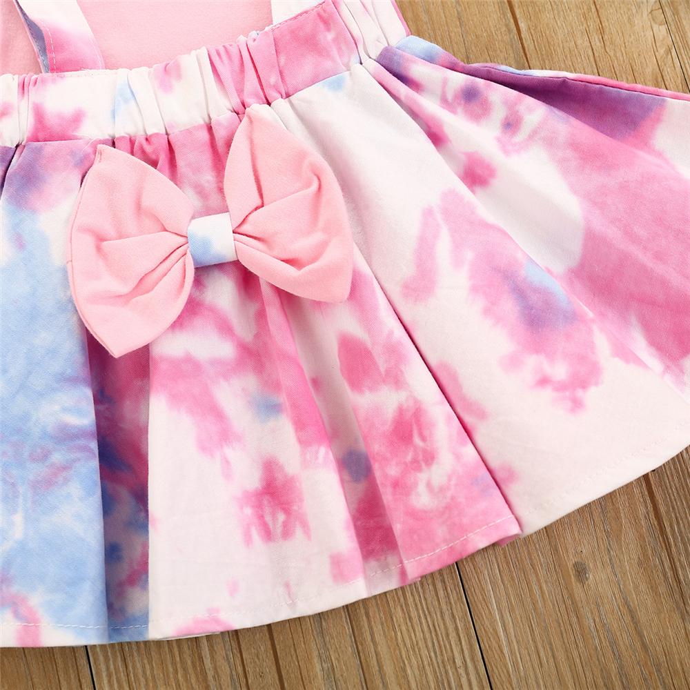 Girls Tie Dye Short Sleeve Top & Suspender Skirt & Headband Wholesale Girl Clothing