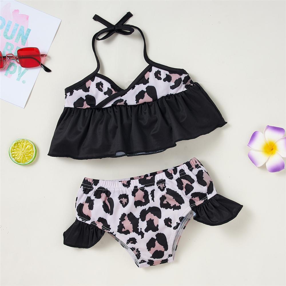 Girls Tie Up Pattern Printed Cute Swimming Suit 2 Piece Swimsuit With Shorts