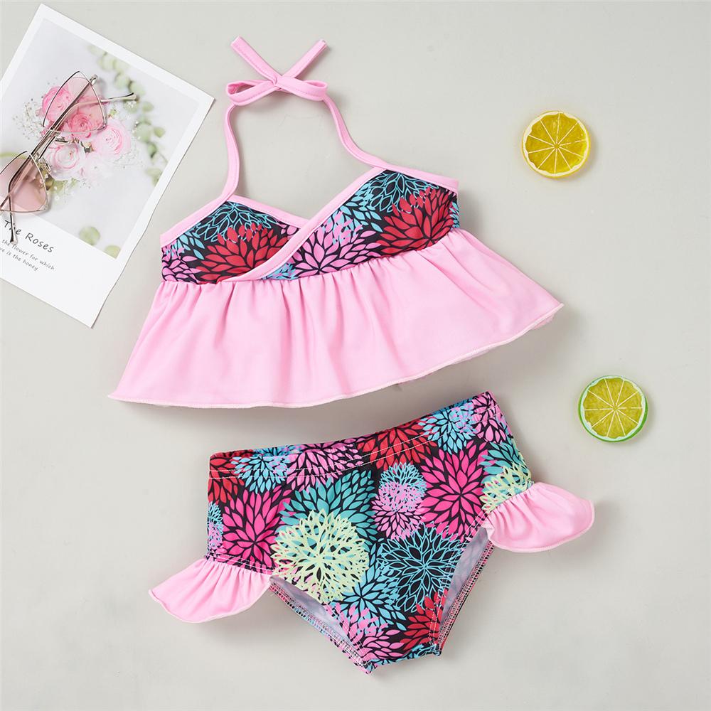 Girls Tie Up Pattern Printed Cute Swimming Suit 2 Piece Swimsuit With Shorts