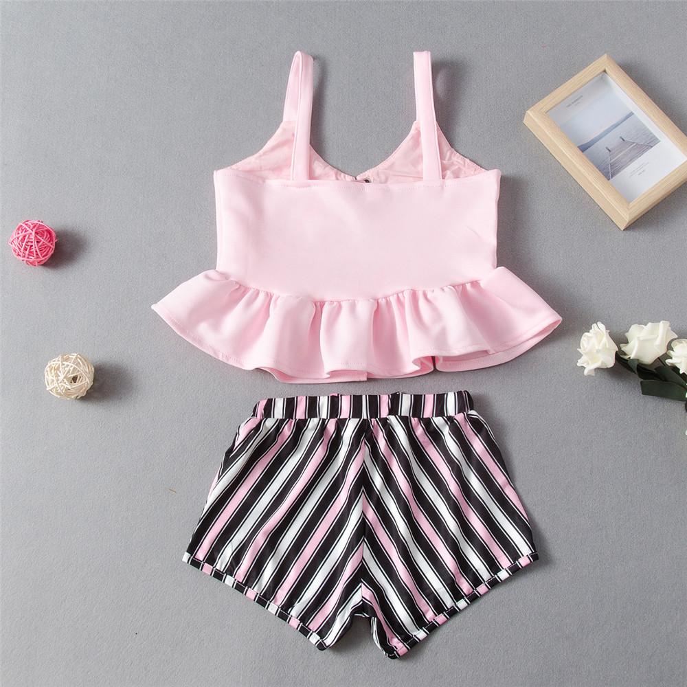 Girls Tie Up Solid Tank Top & Striped Shorts Wholesale Boutique Clothes For Kids