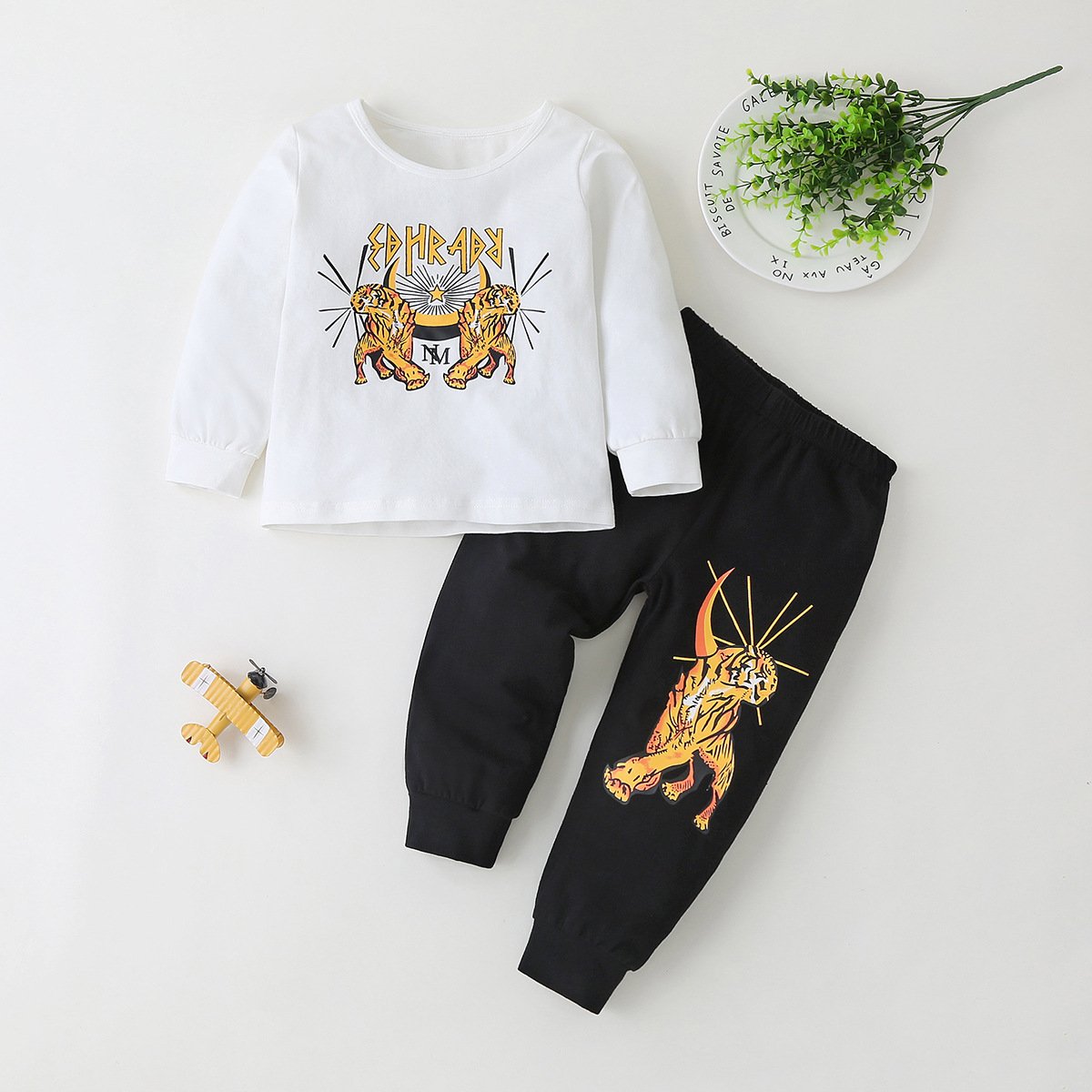 Boys Tiger Letter Printed Long Sleeve Top & Pants children's club wholesale