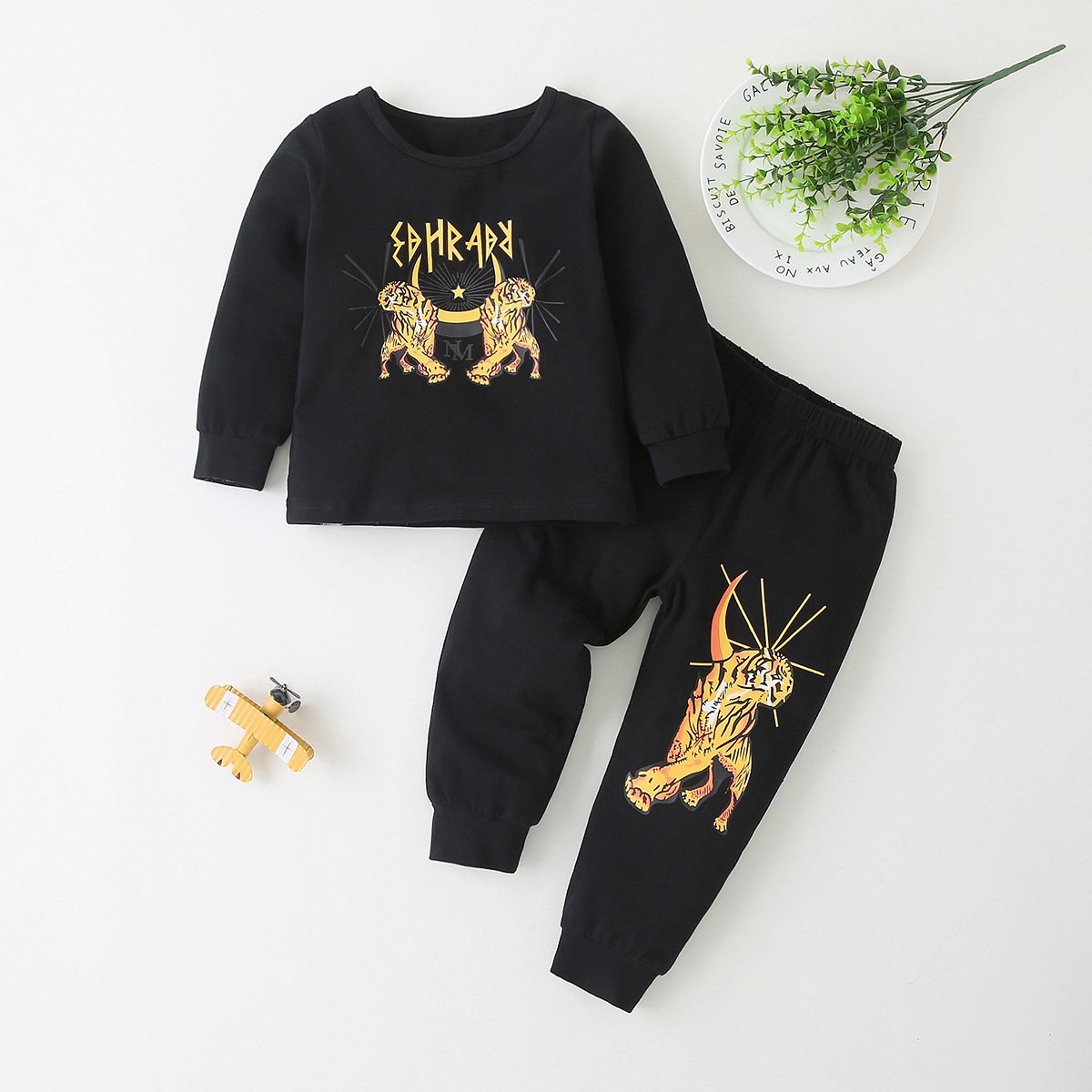 Boys Tiger Letter Printed Long Sleeve Top & Pants children's club wholesale