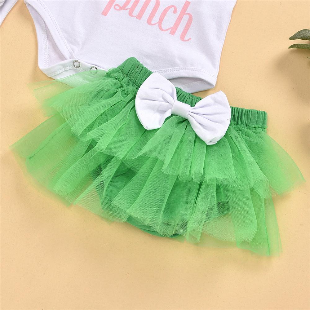 Baby Girls Too Cute To Pinch Clover Printed Short Sleeve Romper & Tutu & Foot Cover & Headband Wholesale