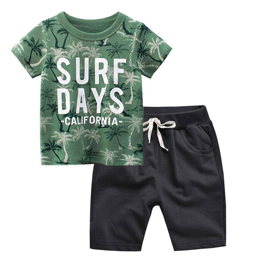 Boys Tree Letter Printed Short Sleeve T-Shirts & Shorts wholesale boy boutique clothes
